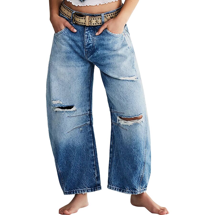 Женские брюки Free People Good Luck Mid Rise Barrel, цвет: Синий