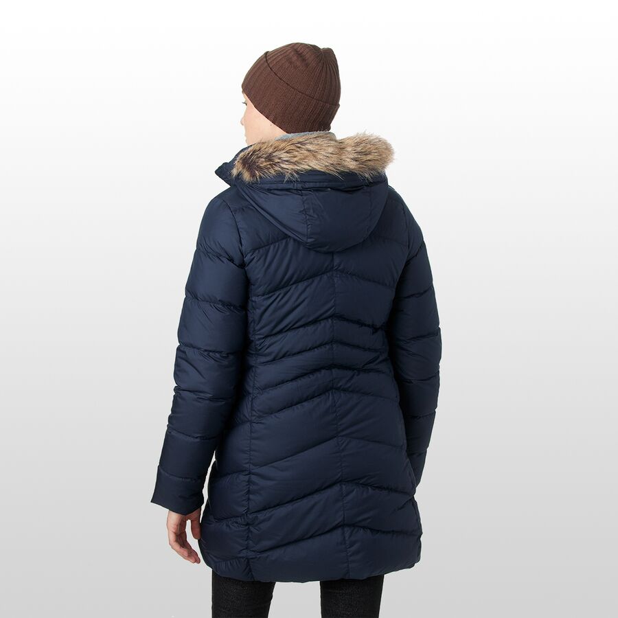 Marmot Women's Montreal Hooded Faux Fur Trim Coat Blue Size X-Large
