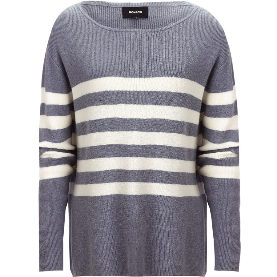 Monrow Women's Striped Oversized Hoody - Long Sleeve Fleece Pullover With Kangaroo Pocket - View #12