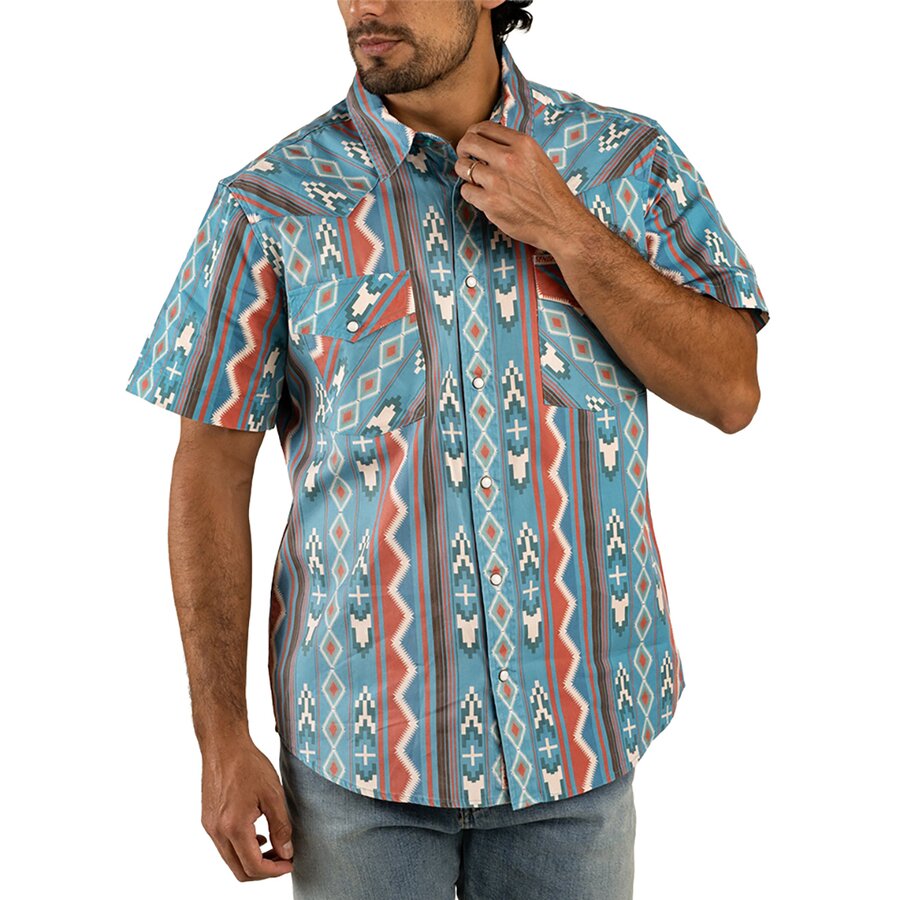 Мужская рубашка Sendero Provisions Co. The Wyatt Pearl Snap SS Print, цвет: Полосатый / Бирюзовый
