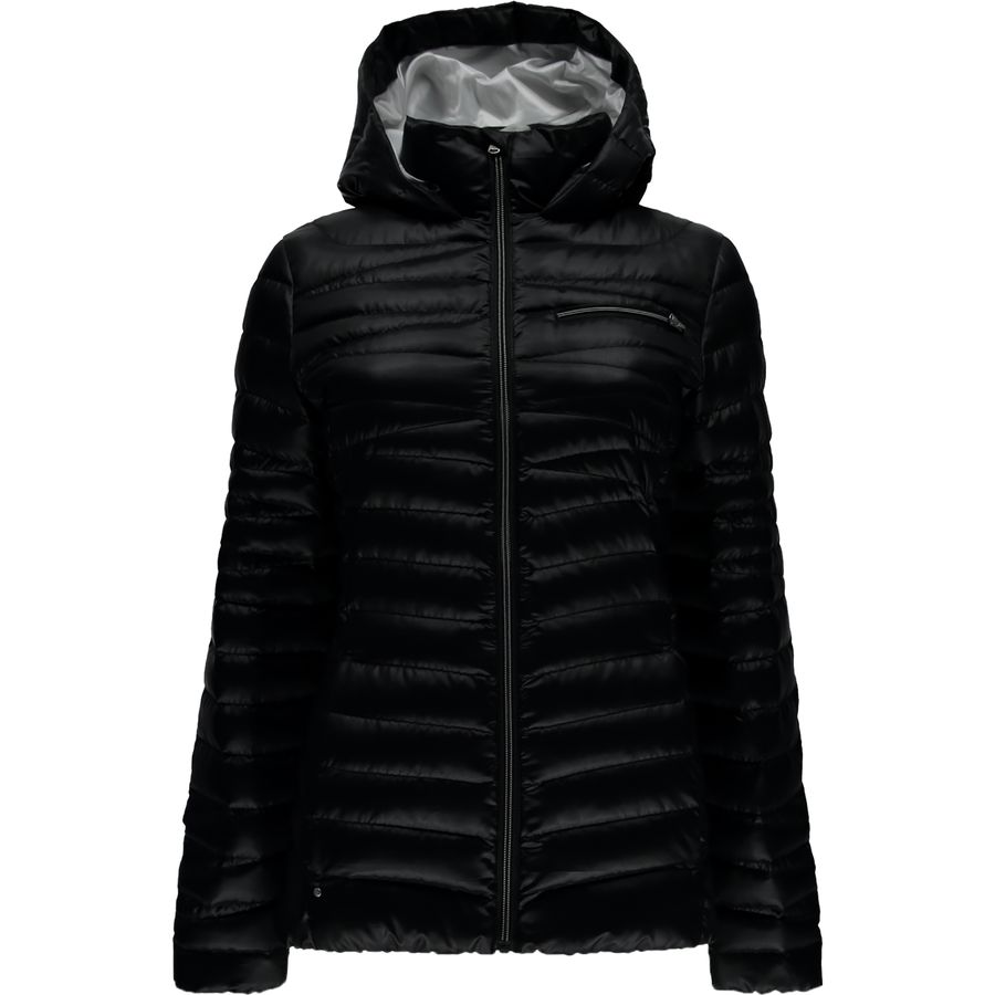 womens black hooded down jacket