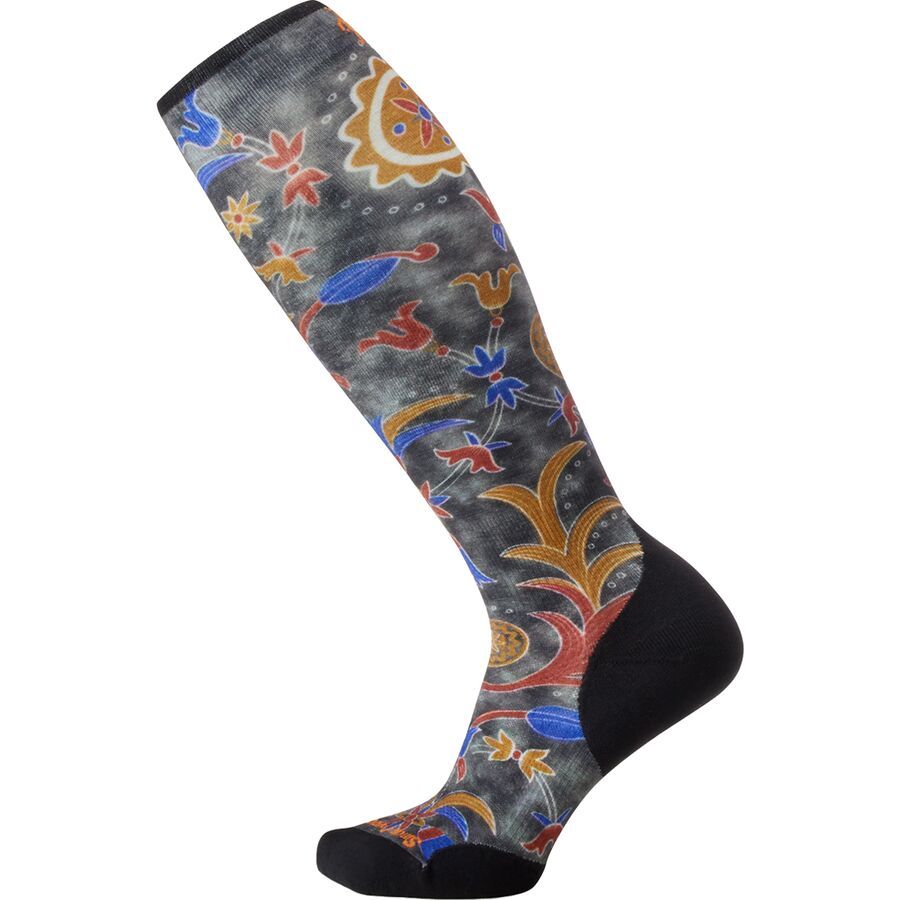 Ski Targeted Cushion Royal Floral Print OTC Sock - Women's