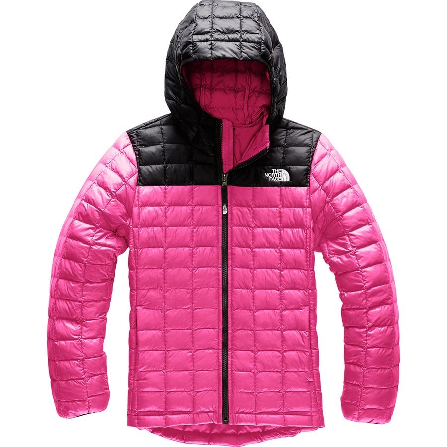 pink and black north face coat