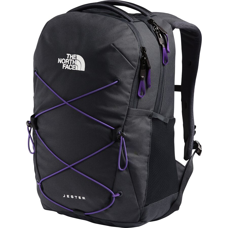 purple and gray north face backpack