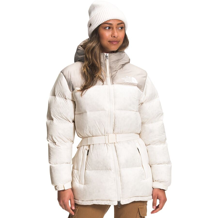 The North Face - Nuptse Belted Mid Jacket - Women's - Gardenia White/Silver Grey Leopard Print
