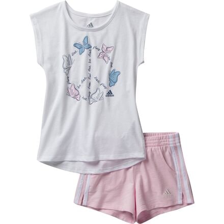 Adidas - Cotton French Terry Short Set - Toddler Girls' - White/Light Pink