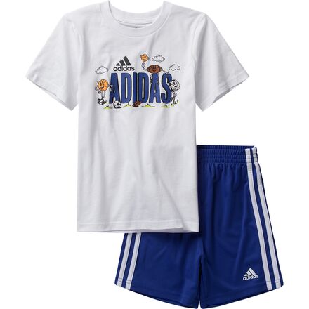 Adidas - Cotton Graphic Tee Short Set - Toddler Boys' - White/Blue