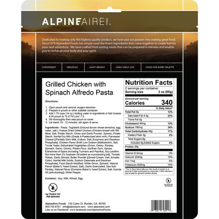 AlpineAire - Grilled Chicken with Spinach Alfredo Pasta