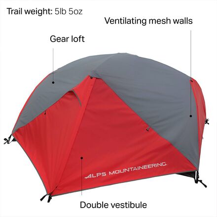 ALPS Mountaineering - Phenom 2 Tent: 2-Person 3-Season - Red/Grey