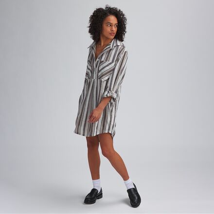 Basin and Range - Cotton Poplin Stripe Shirt Dress - Women's - Canvas Stripe