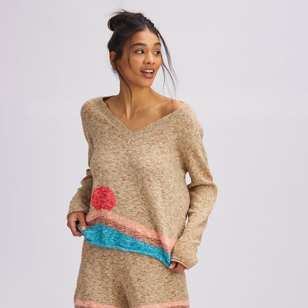 Basin and Range - Intarsia V Neck Sweater - Women's - Camel Combo