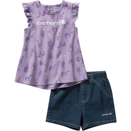 Carhartt - Horse Print SS T-Shirt & Denim Short Set - Toddler Girls' - Denim Medium Wash