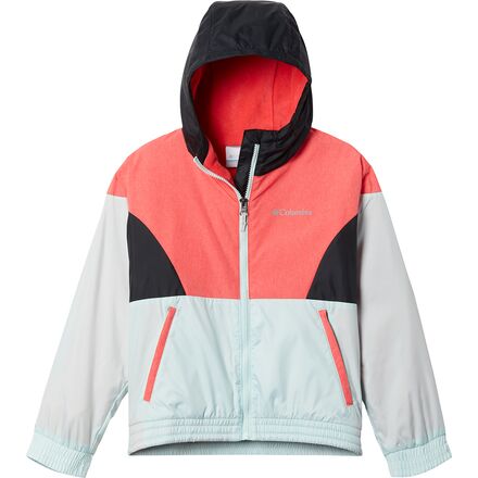 Columbia - Side Hill Lined Windbreaker - Girls' - Icy Morn/Red Hibiscus/Black