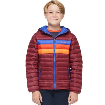 Cotopaxi - Fuego Down Hooded Jacket - Boys' - Burgundy Stripes