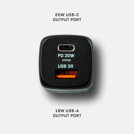 Dark Energy - PD-enabled 20W AC adapter with USB-A and USB-C