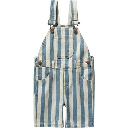 Dotty Dungarees - Faded Stonewash Stripe Short Overalls - Kids' - Blue stripe