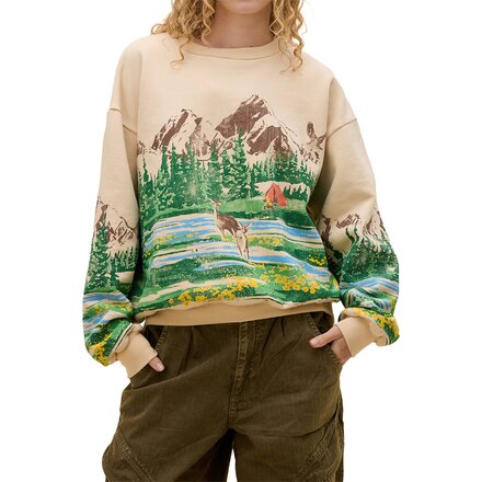 Campsite Scene Oversized Crew Sweatshirt - Women's