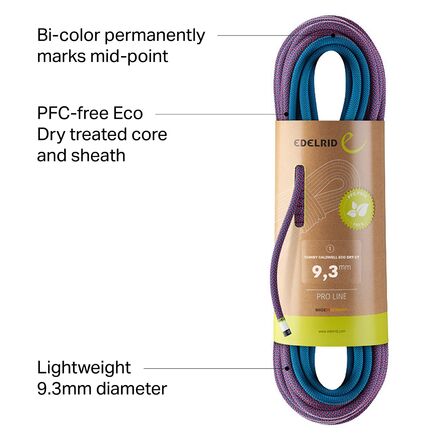 Edelrid - Tommy Caldwell Eco Dry ColorTec Climbing Rope - 9.3mm