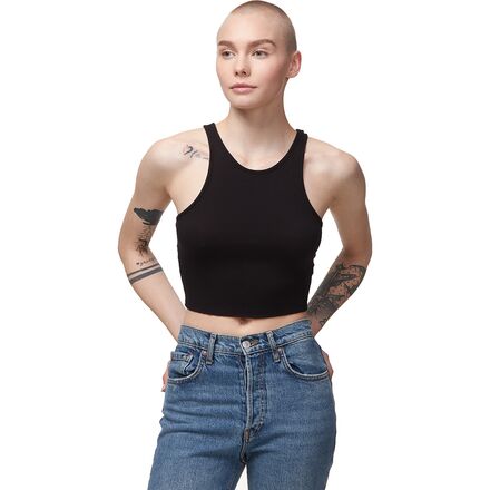 Free People - High Neck Ribbed Crop Top - Women's - Black