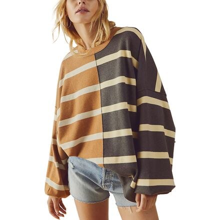 Free People - Uptown Stripe Pullover Sweater - Women's - Spice Oatmeal Combo