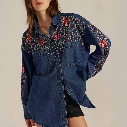 Free People - Rainbow Embroidered Denim Shirt - Women's