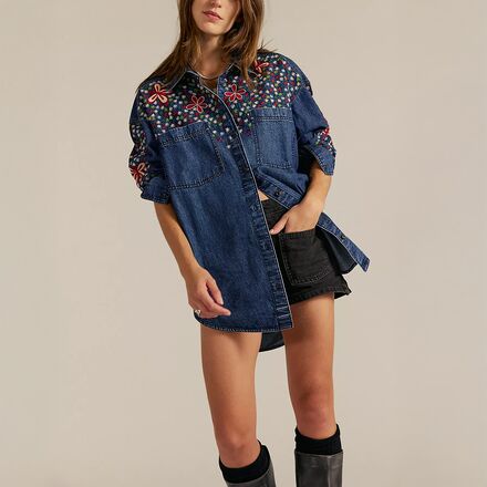 Free People - Rainbow Embroidered Denim Shirt - Women's