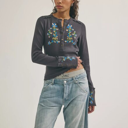 Free People - Fleur Embroidered Cuff Shirt - Women's