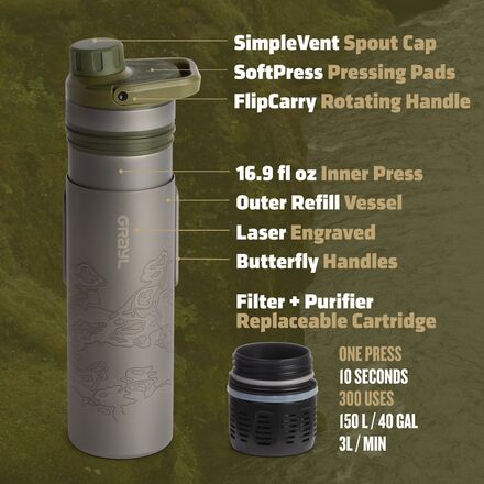 Grayl - UltraPress Titanium Filter & Purifier Bottle - 16.9oz
