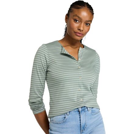 Pima Button Front Crewneck Stripe Cardigan - Women's