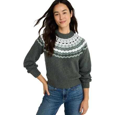 Cotton Ragg Relaxed Yoke Fair Isle Crewneck Sweater -Women's