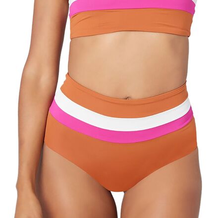 L Space - Portia Stripe Bikini Bottom - Women's - Amber/Bougainvillea/Cream