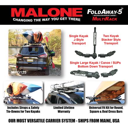 Malone Auto Racks - FoldAway-5 Multi Rack Folding 1-2 Kayak,SUP,Canoe Carrier