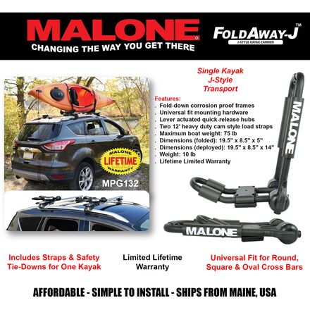 Malone Auto Racks - FoldAway-J Folding Kayak Carrier