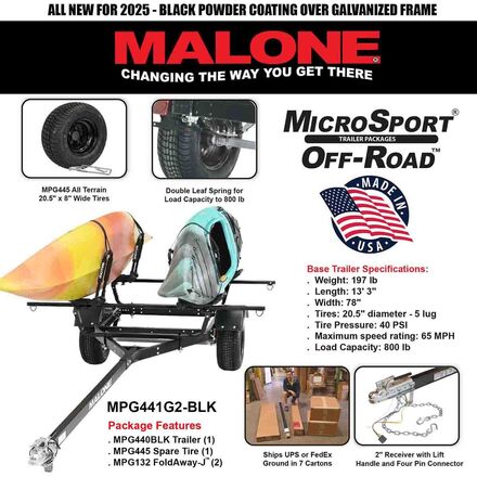 Malone Auto Racks - MicroSport Off-Road 2 Kayak Trailer With Spare Tire