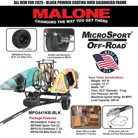 Malone Auto Racks - MicroSport Off-Road 2 Kayak/2 Bike Trailer With Spare Tire