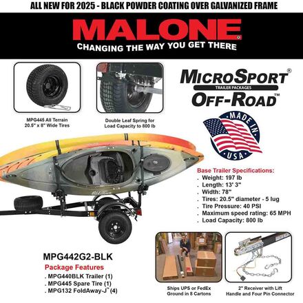 Malone Auto Racks - MicroSport Off-Road 4 Kayak Trailer With Spare Tire