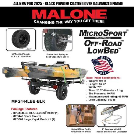 Malone Auto Racks - MicroSport Off-Road Lowbed 2 Kayak Trailer With Spare Tire