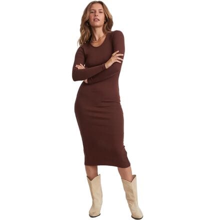 Marine Layer - Lexi Rib Long-Sleeve Midi Dress - Women's - Brown