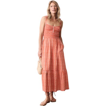 Smocked Henley Maxi Dress - Women's