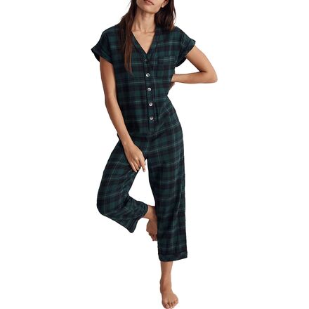 Madewell - Flannel Bedtime Jumpsuit Pajamas - Women's - Classic Plaid Smokey Spruce