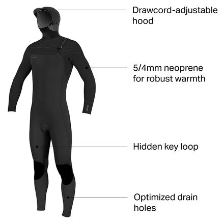 O'Neill - Hyperfreak 5/4+mm Hooded Chest-Zip Full Wetsuit - Men's