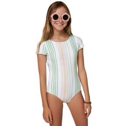 O'Neill Beach Stripe Cap Sleeve One-Piece Swimsuit - Girls' - Kids