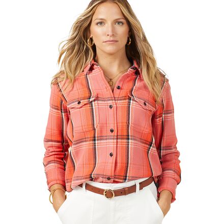 Outerknown - Relaxed Blanket Shirt - Women's - Bright Coral Andover Plaid