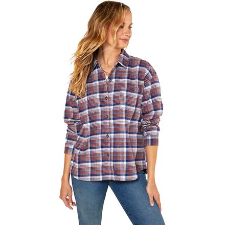 Outerknown - Sierra Flannel Shirt - Women's - Lapis Sequence Plaid