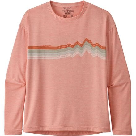 Patagonia - Capilene Cool Daily Long-Sleeve T-Shirt - Girls' - Ridge Rise Stripe/Flamingo Pink X-Dye