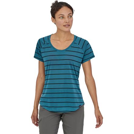 Patagonia - Capilene Cool Trail Short-Sleeve Shirt - Women's - Furrow Stripe/Abalone Blue