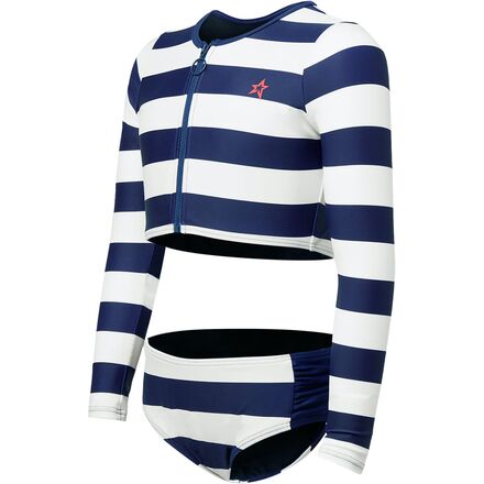 Perfect Moment - Stripe Rashguard Bikini - Girls' - Navy/Snow White Stripe