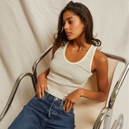 perfectwhitetee - Stripe Structured Rib Bra Friendly Tank Top - Women's