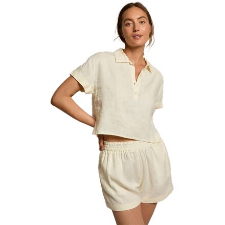 Tabitha Linen 1/4 Button Down Collared T-Shirt - Women's