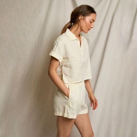 perfectwhitetee - Tabitha Linen 1/4 Button Down Collared T-Shirt - Women's